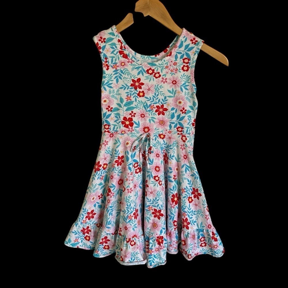 Eleanor Rose Girls 7-8 Floral Print Demi Knit Dress Twirly Skirt Stretch Spring